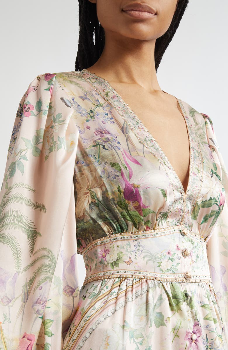 Camilla Button Front Long Sleeve Silk Charmeuse Minidress, Alternate, color,