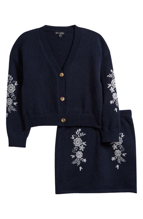 Kids
 Embroidered Cardigan 
Skirt Set (Big Kid)