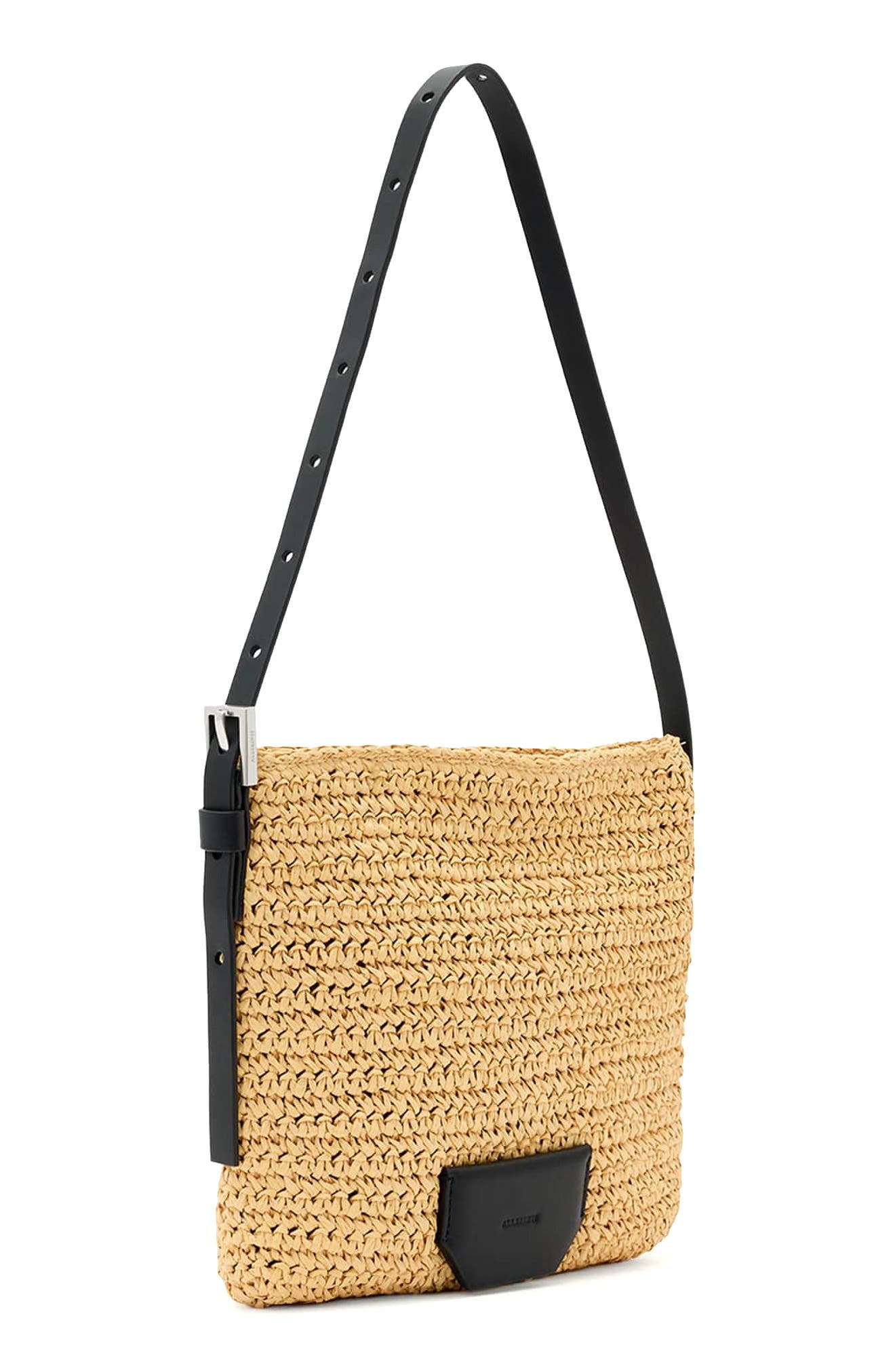 AllSaints Mini Asha Paper Straw Shoulder Bag, Alternate, color, Natural
