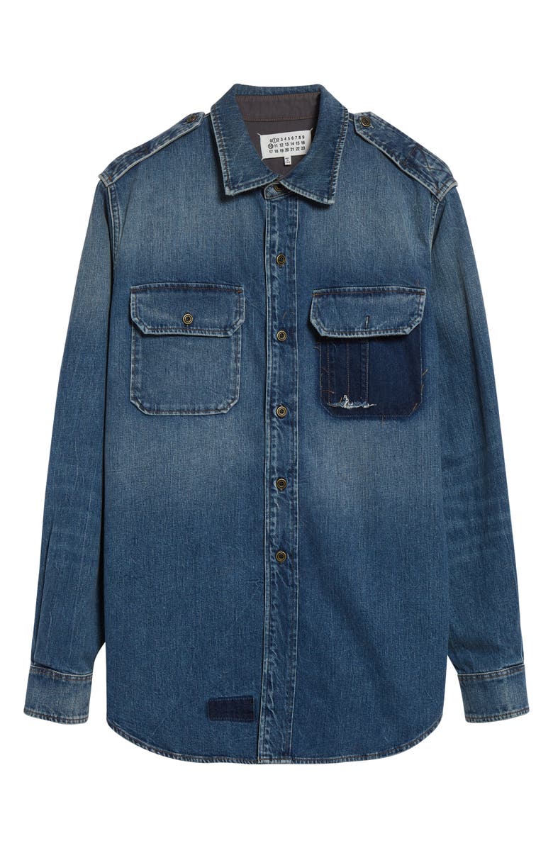 Maison Margiela Long Sleeve Denim Button-Up Shirt, Alternate, color, Vintage Medium Blue