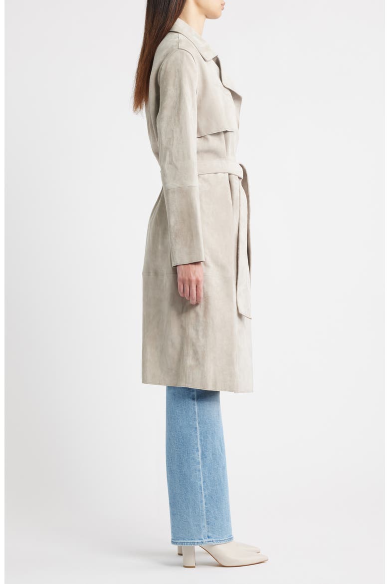 Sylvie Suede Wrap Trench Coat, Alternate, color, FAWN