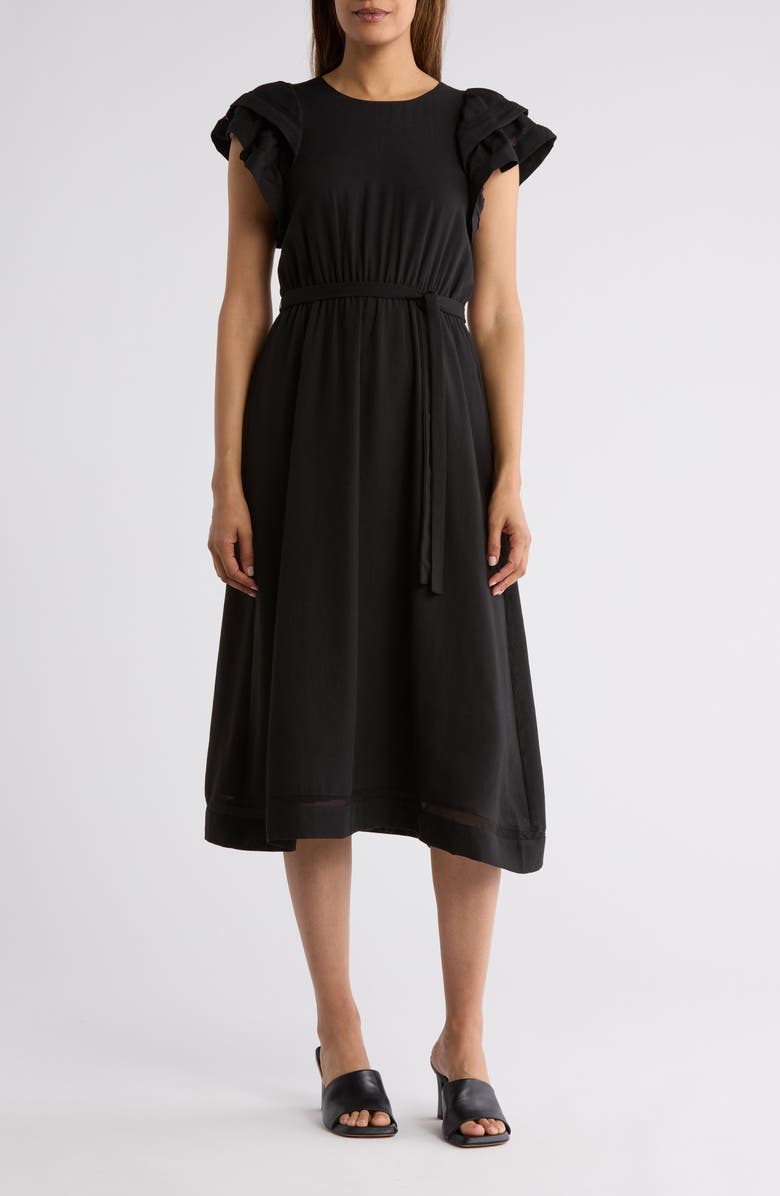 DR2 by Daniel Rainn Double Ruffle Flutter Sleeve Fit & Flare Midi Dress, Main, color,