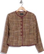 T Tahari Tweed Crop Jacket with Faux Leather Trim