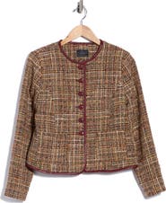 T Tahari Tweed Crop Jacket with Faux Leather Trim