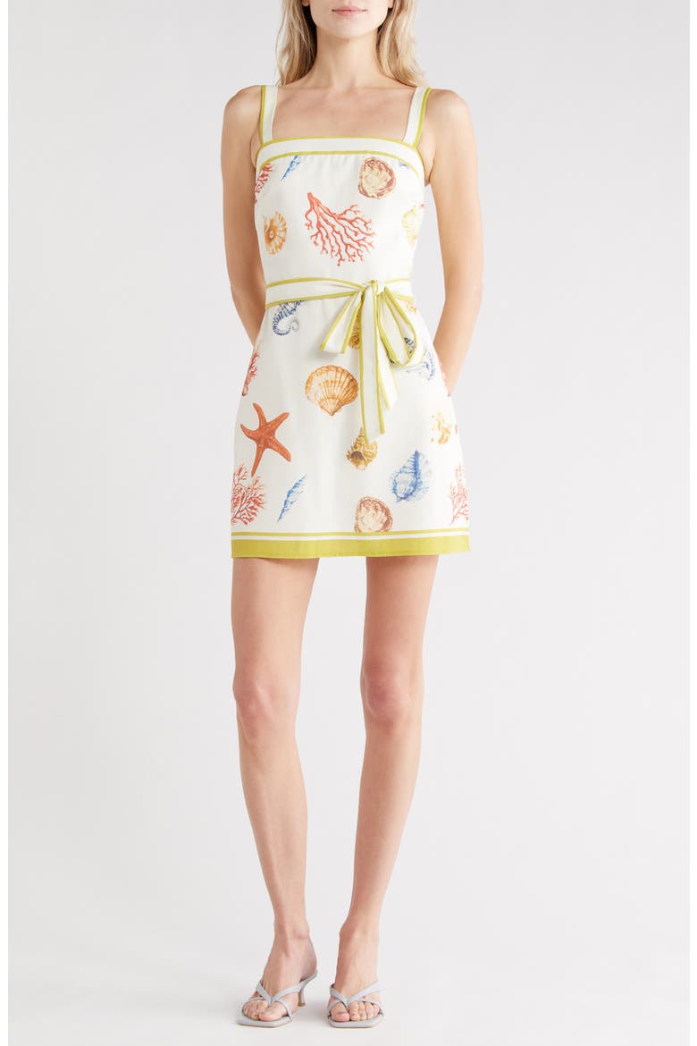 Seashell Print Belted Minidress, Main, color, IVORY MULTI