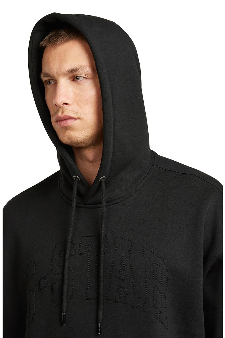 Embroidered Heavyweight Fleece Hoodie, Alternate, color, DARK BLACK