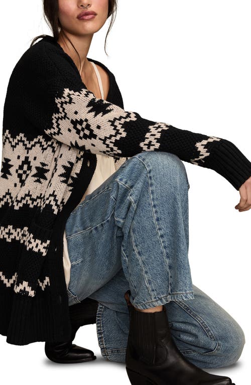 Lucky Brand Jacquard Cotton Cardigan In Black