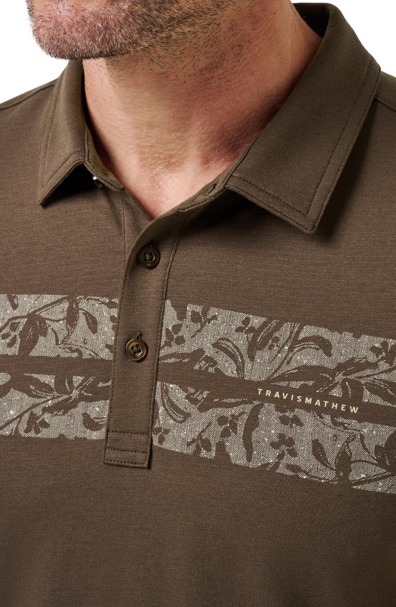 TravisMathew Orchard Walk Floral Stripe Polo, Alternate, color, Chocolate