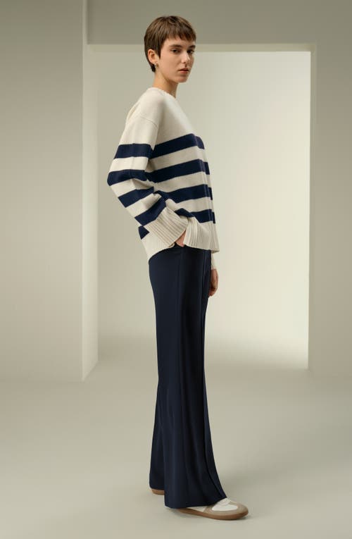 Lilysilk Striped Wool-cashmere Oversized Sweater In Neutral