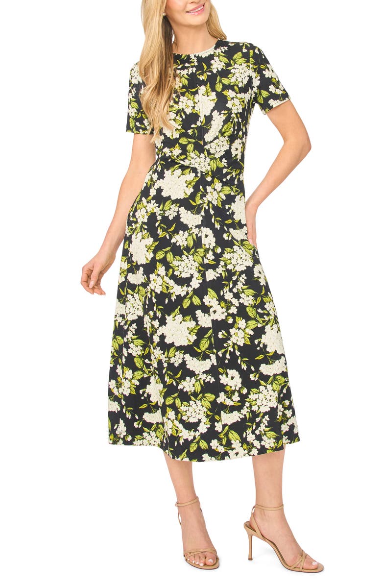 Ted Baker Chelsea Twist Front Floral Knit Midi Dress, Main, color, Rich Black