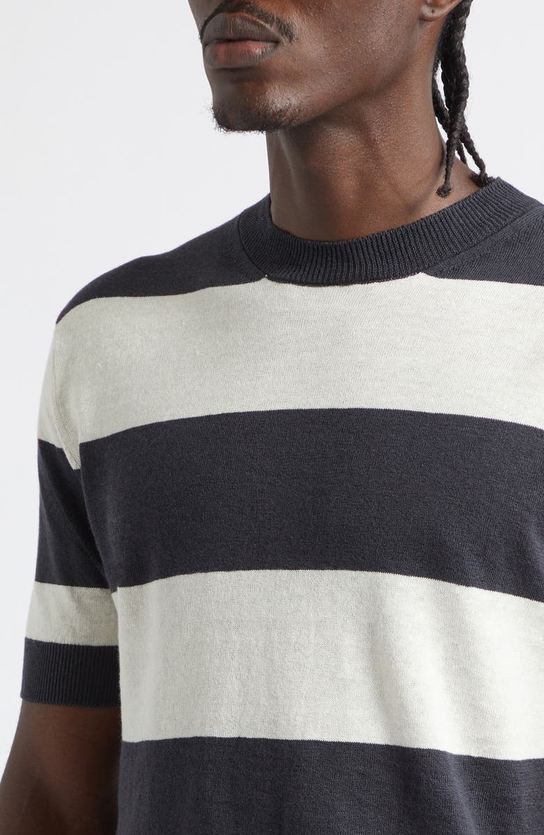 Drake's Stripe Linen & Cotton T-Shirt, Alternate, color, Ecru Charcoal