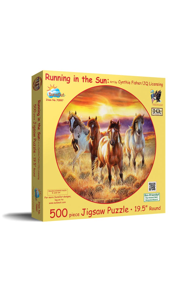 Sunsout Running in the sun 500 piece Jigsaw Puzzle for Adults Round, Main, color, Multicolor