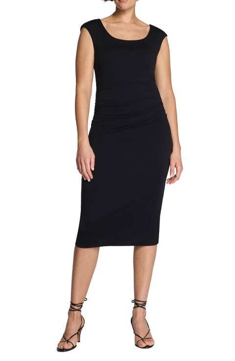 Ruched Scoop Neck Midi Dress