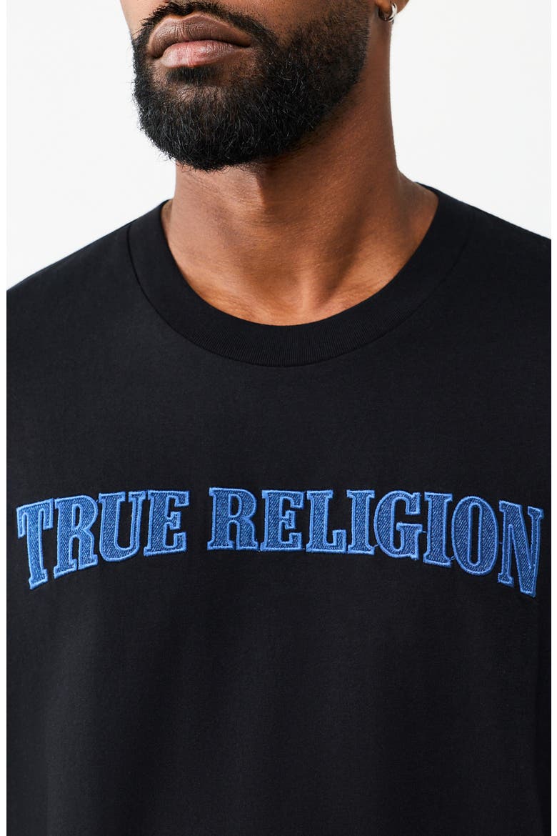 Denim Appliqué Graphic T-Shirt, Alternate, color, JET BLACK