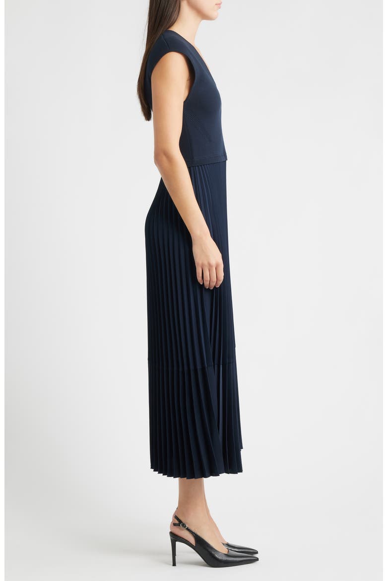 Flissani Pleated Mixed Media A-Line Dress, Alternate, color, DK BU