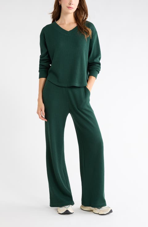 Waffle Knit Wide Leg Pants