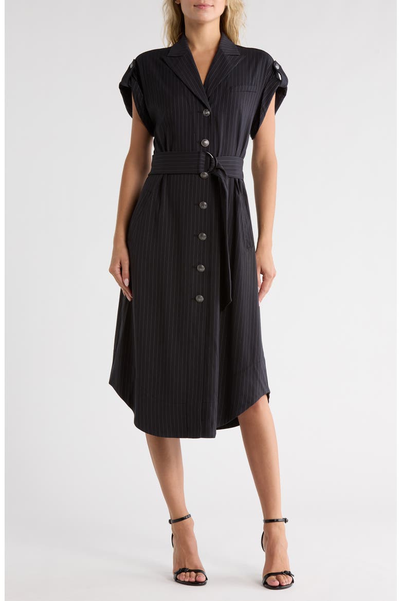 Haylie Pinstripe Shirtdress, Main, color, BLACK PINSTRIPE