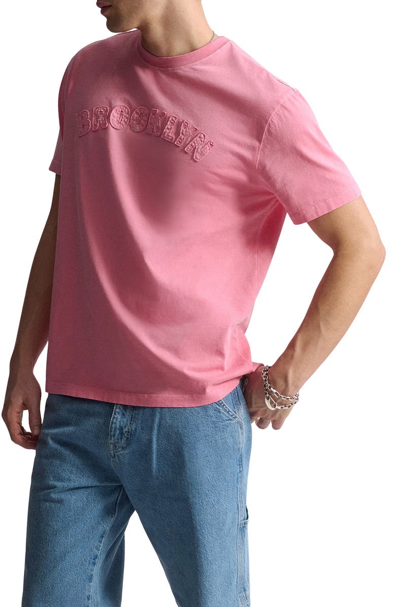 Brooklyn Industries Logo Appliqué Cotton T-Shirt, Alternate, color, Flamingo Plume