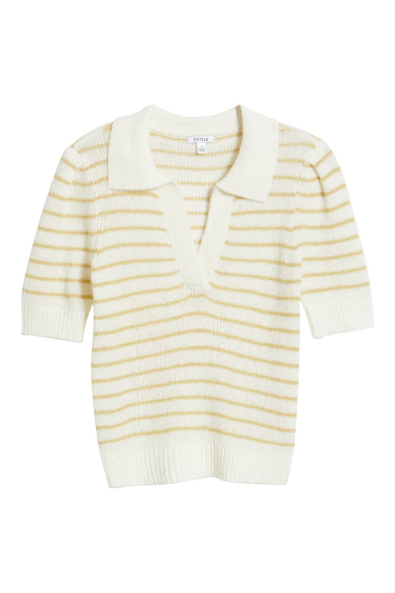 Billy Stripe Short Sleeve Johnny Collar Sweater, Alternate, color, PISTACHIO SHELL STRI