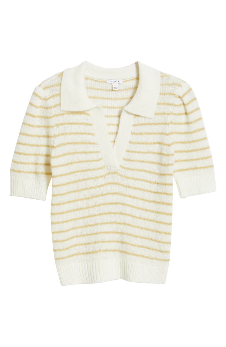 Pistola Billy Stripe Short Sleeve Johnny Collar Sweater, Alternate, color, Pistachio Shell Stri