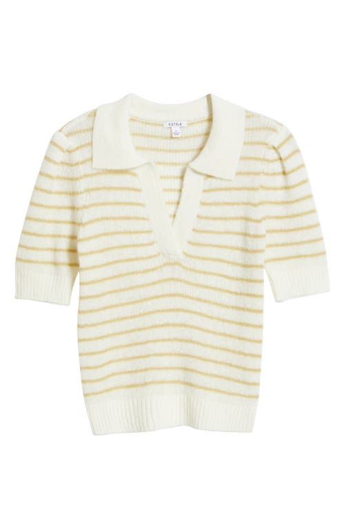 Pistola Billy Stripe Short Sleeve Johnny Collar Sweater In Pistachio Shell Stri