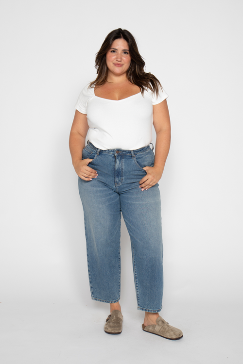 Oliver Logan Harlow Barrel Leg Jeans High Rise Vintage Denim Indigo In Vintage Denim Indigo