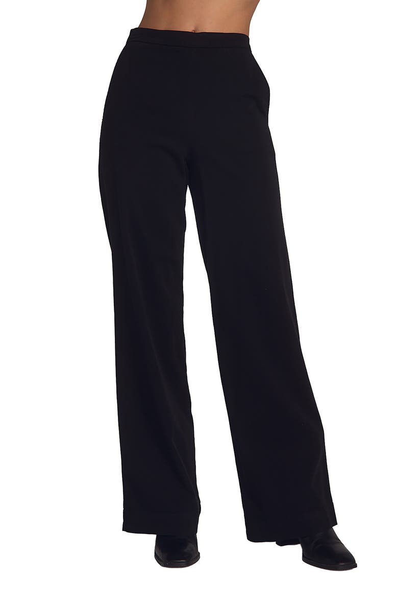 Catalina Pull-On Flat Front Wide Leg Pants, Main, color, BLACK