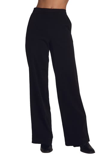 Bella Dahl Catalina Pull-on Flat Front Wide Leg Pants In Black