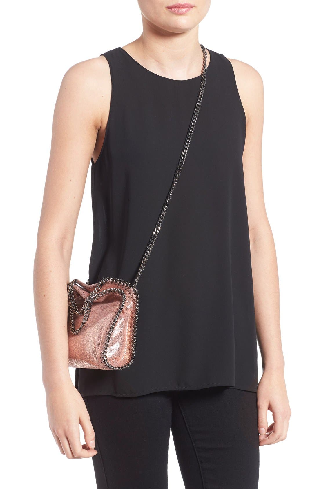 'Tiny Falabella' Metallic Faux Leather Crossbody Bag, Alternate, color, COPPER/ SILVER
