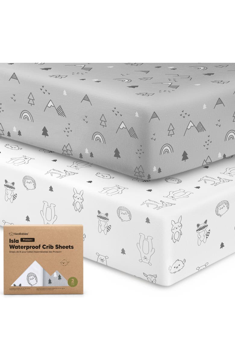 KeaBabies 2-Pack Isla [Protect+] Waterproof Crib Sheets, Main, color, Woodland