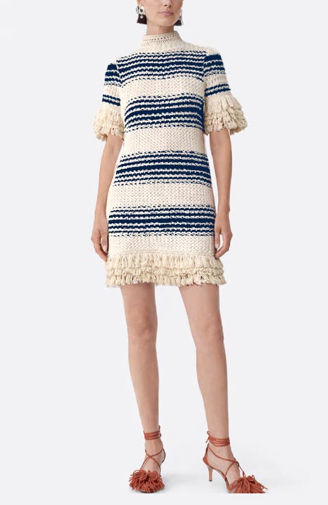 Maras Slip-on Mock Neck Knitted Cotton Mini Dress