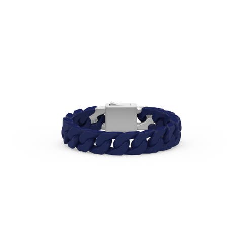 Blue Ceramic Cuban Link (13.5mm) Bracelet With Sterling Silver Clasp, 8"