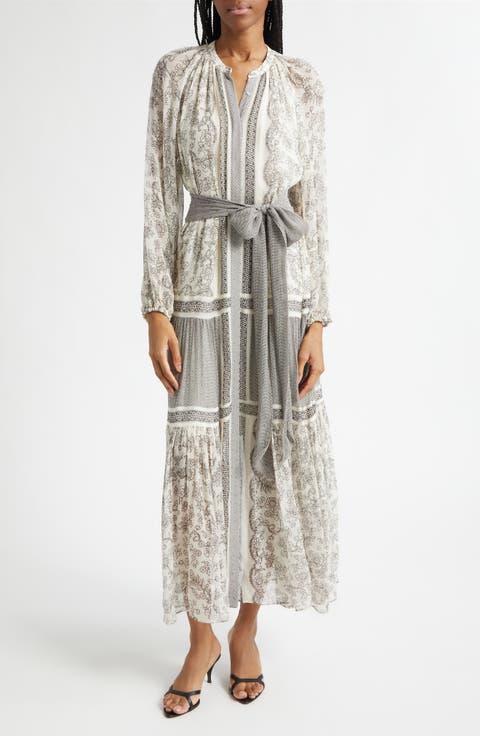 Halley Mixed Print Long Sleeve Silk Dress