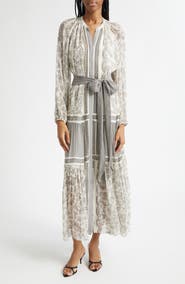Ramy Brook Halley Mixed Print Long Sleeve Silk Dress