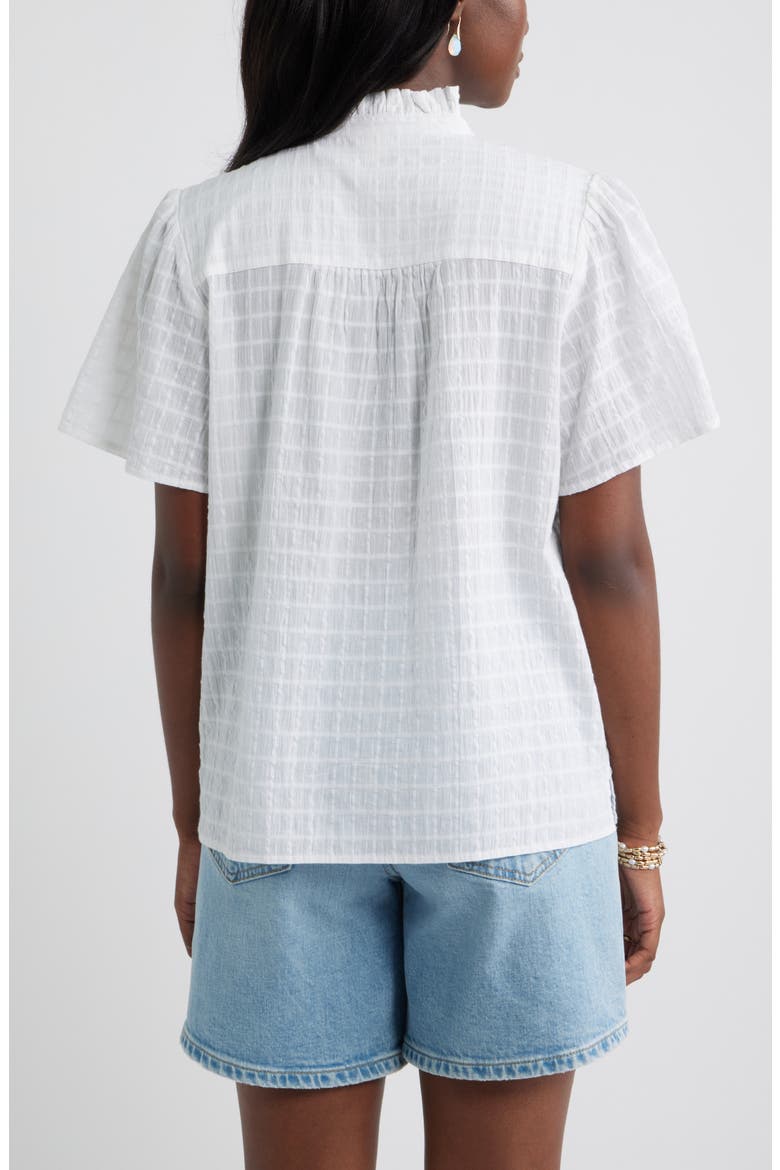Lace Trim Button Front Top, Alternate, color, WHITE