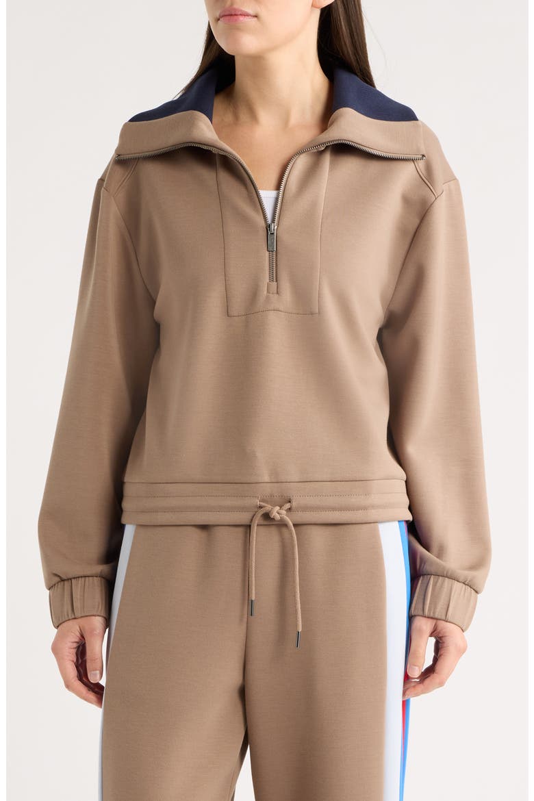 Quarter Zip Drawstring Pullover, Main, color, DESERT TAUPE/ EVENING BLUE