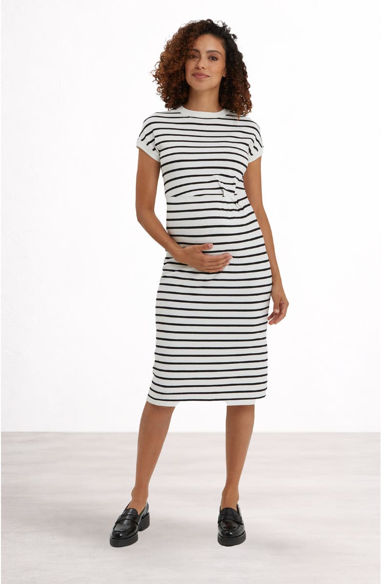 Nom Maternity Lydia Maternity & Nursing Knee Length Dress, Main, color, White & Black Stripe