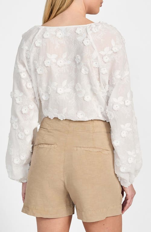 Guess Women's Textured Floral V-neck Top In Pure White
