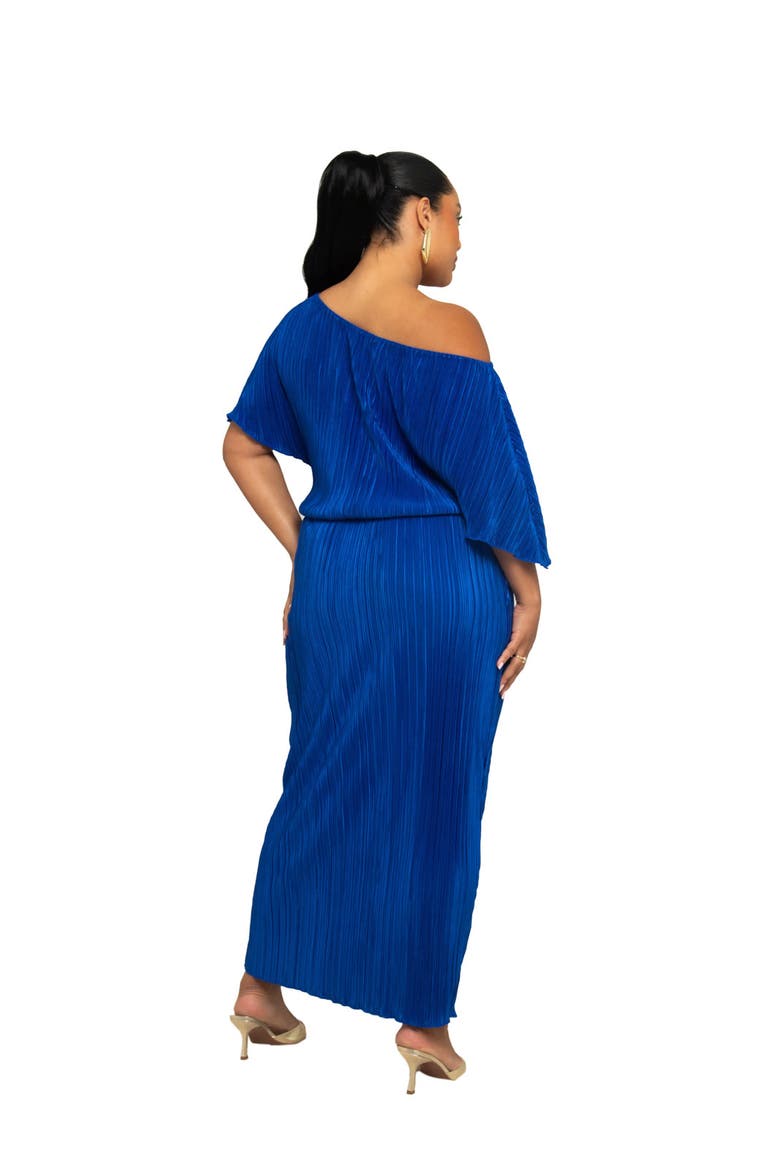 Off-The-Shoulder Plisse Midaxi Dress, Alternate, color, Cobalt Blue