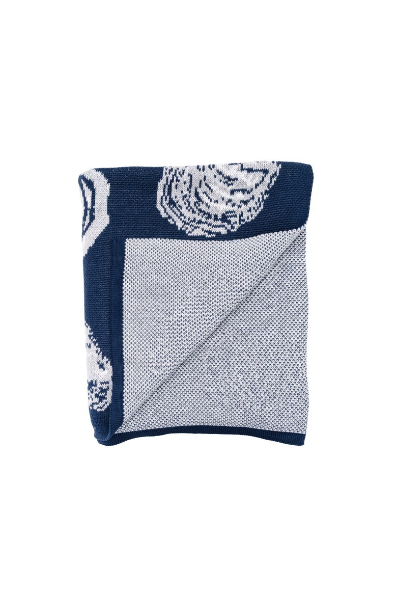 Oyster Pattern Knit Throw Blanket, Alternate, color, Blue