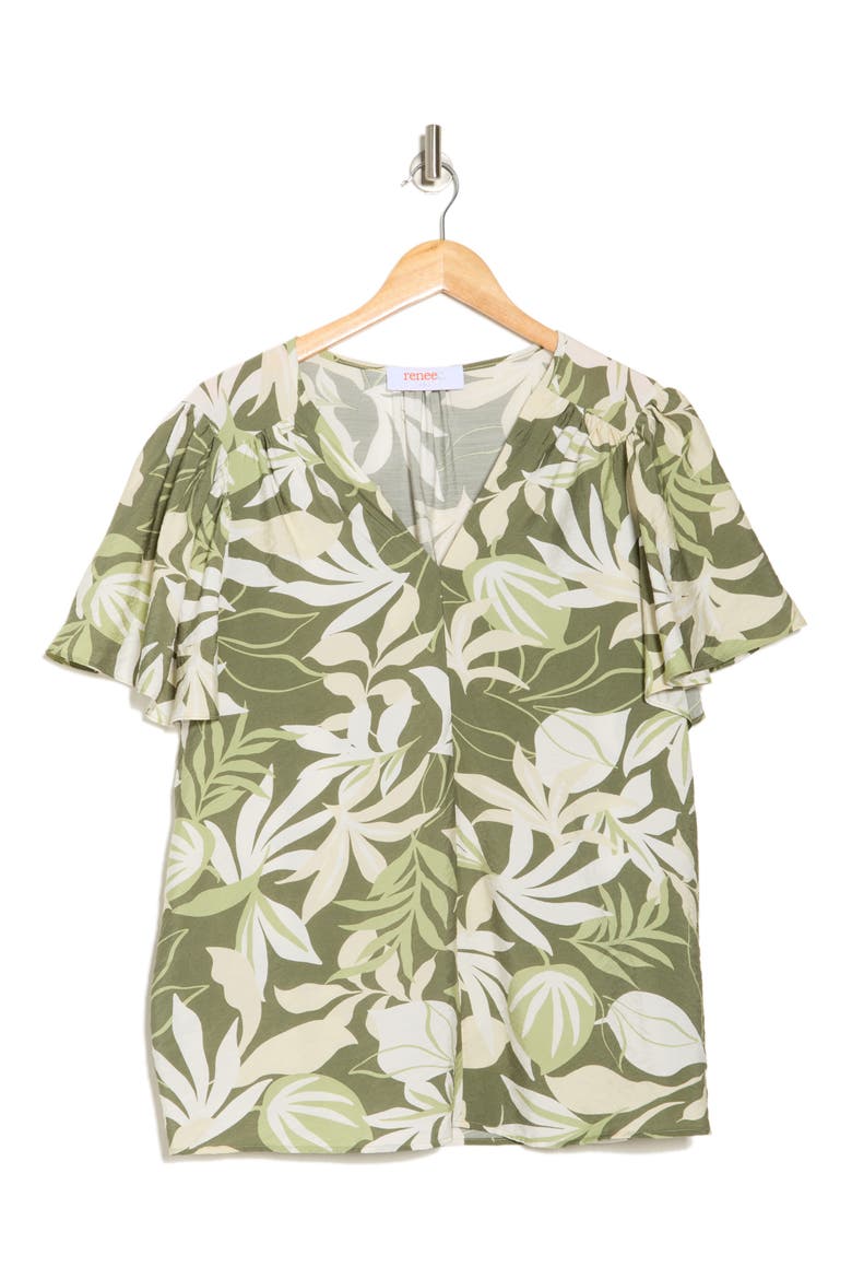 Flutter Sleeve Top, Alternate, color, OLIVE