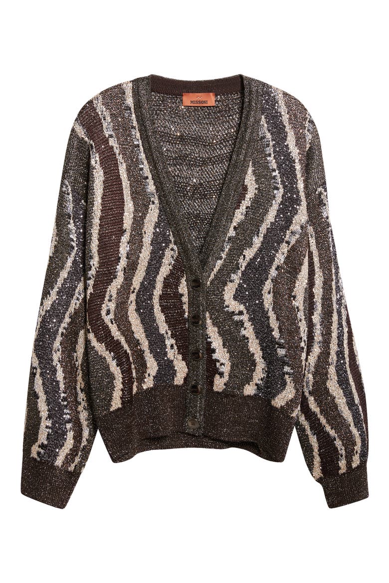 Stripe Metallic Cardigan, Alternate, color, BROWN TONES STRIPES