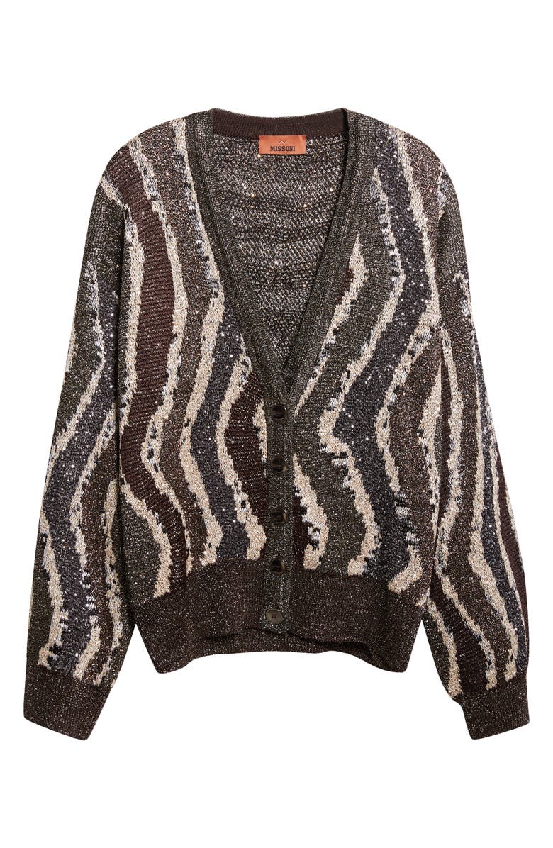 Missoni Stripe Metallic Cardigan, Alternate, color, Brown Tones Stripes