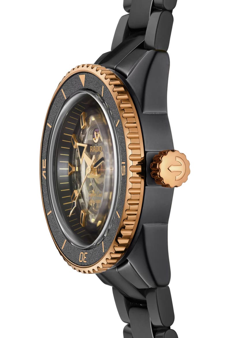 Captain Cook High Tech Ceramic Skeleton Bracelet Watch, 43mm, Alternate, color, BLACK