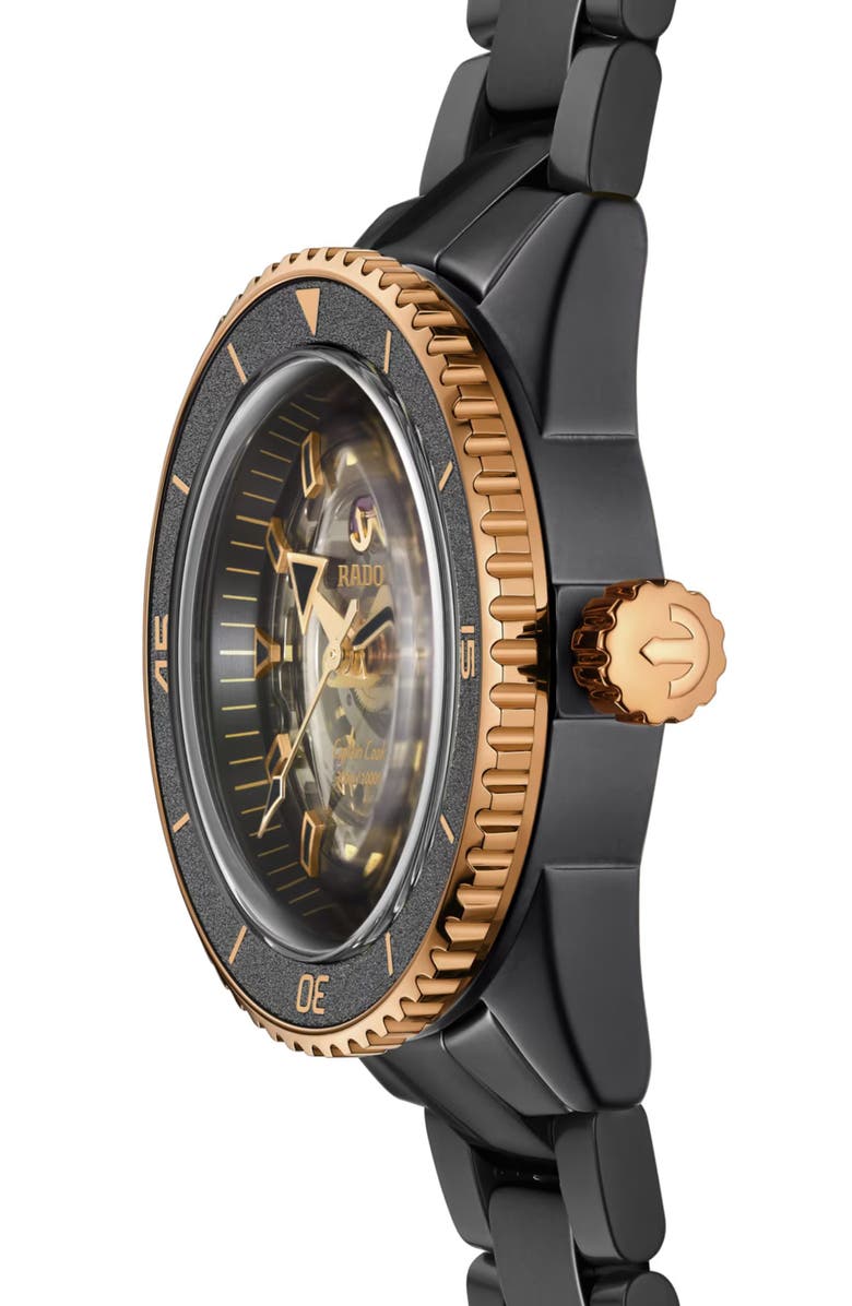 RADO Captain Cook High Tech Ceramic Skeleton Bracelet Watch, 43mm, Alternate, color, Black