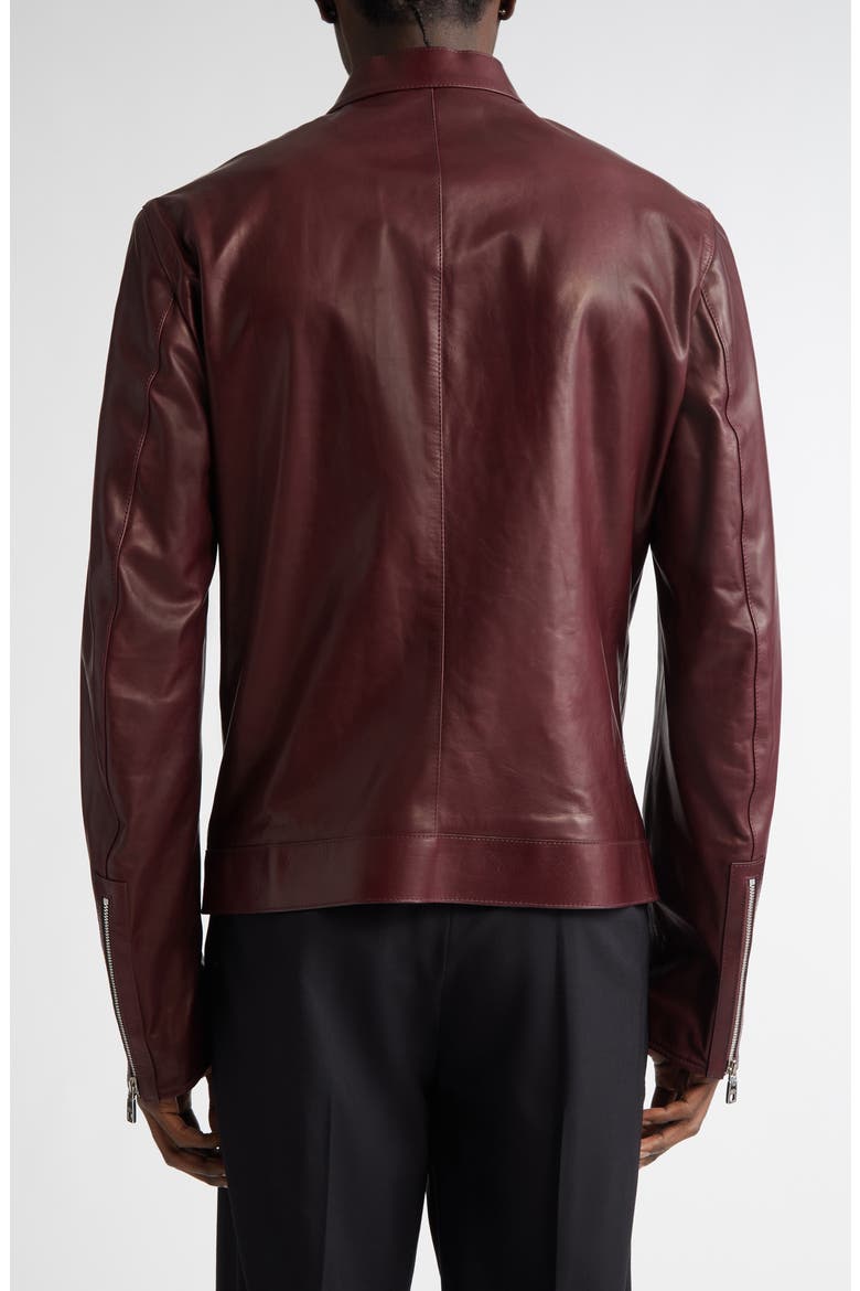 Leather Biker Jacket, Alternate, color, MARRONE/ VIOLA SCURO
