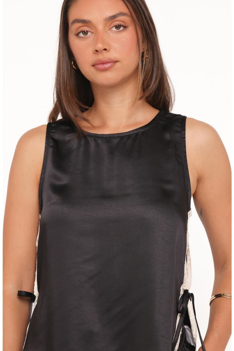 Coleman Side Slit Satin & Lace Top, Alternate, color, BLACK