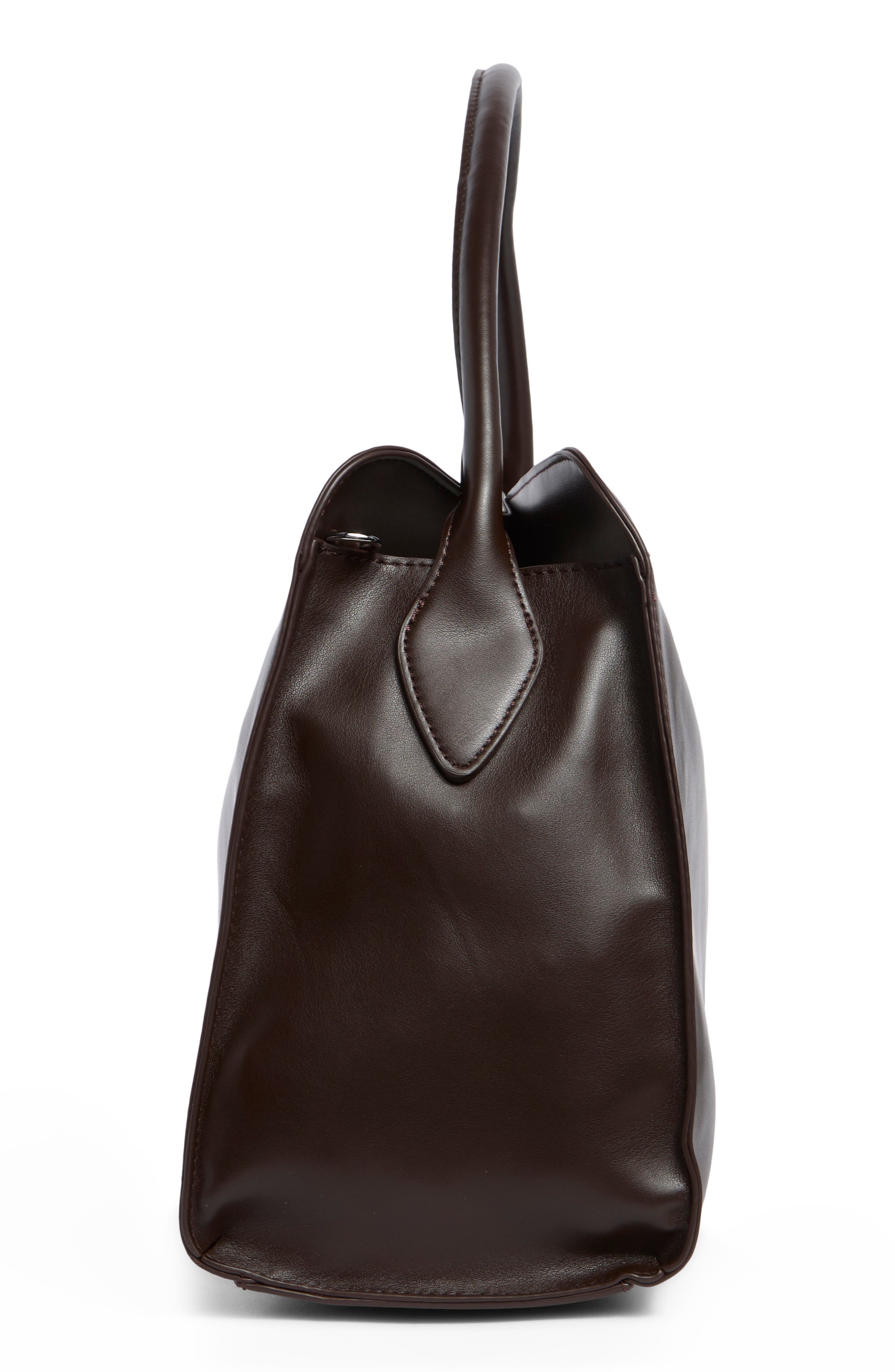 Oversized Faux Leather Tote, Alternate, color, DARK CHOCOLATE