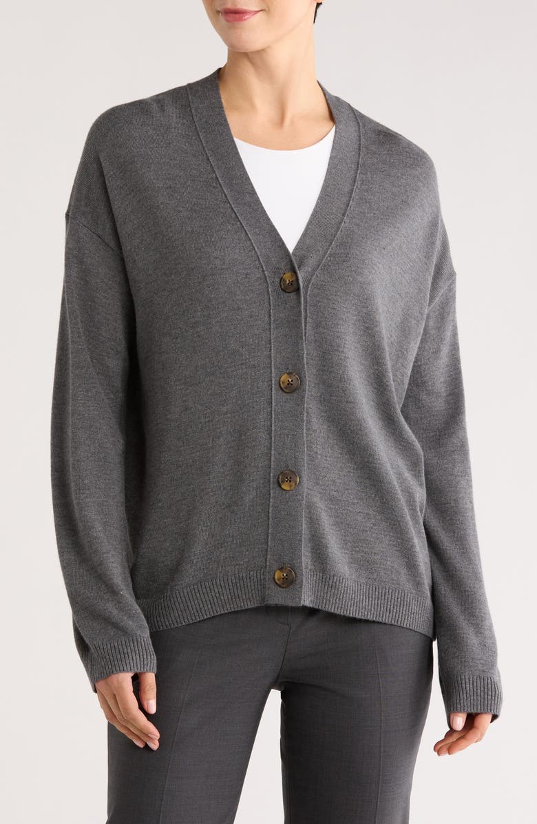 Nordstrom Lightweight Buttoned Cardigan, Main, color, Grey Charcoal Heather