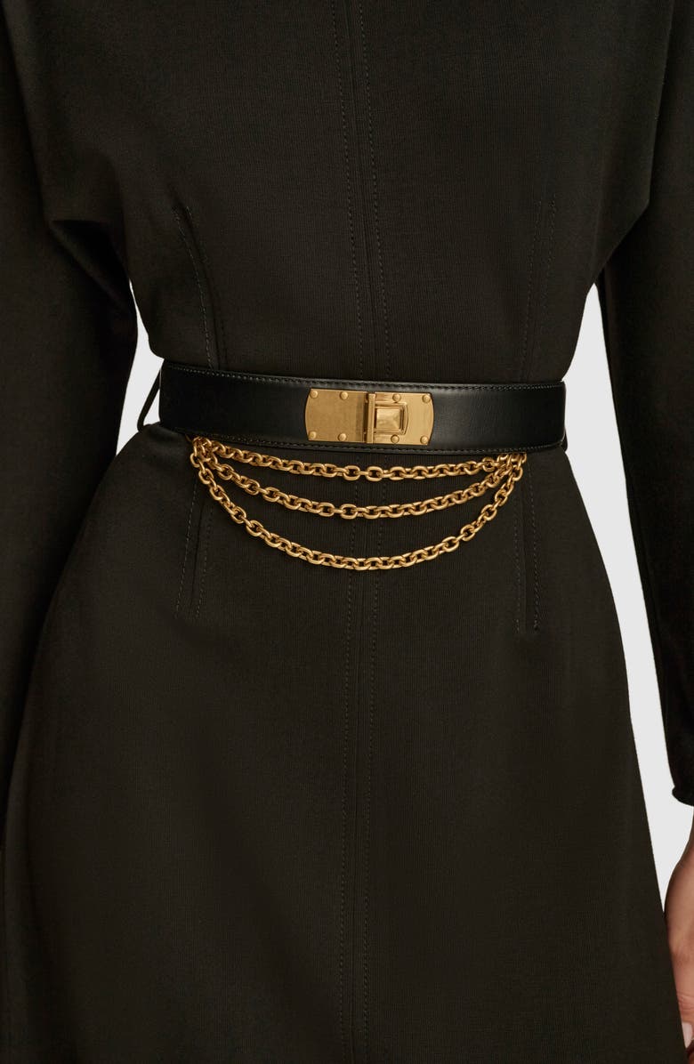 Donna Karan New York Belted Bracelet Sleeve Dress, Alternate, color, Black